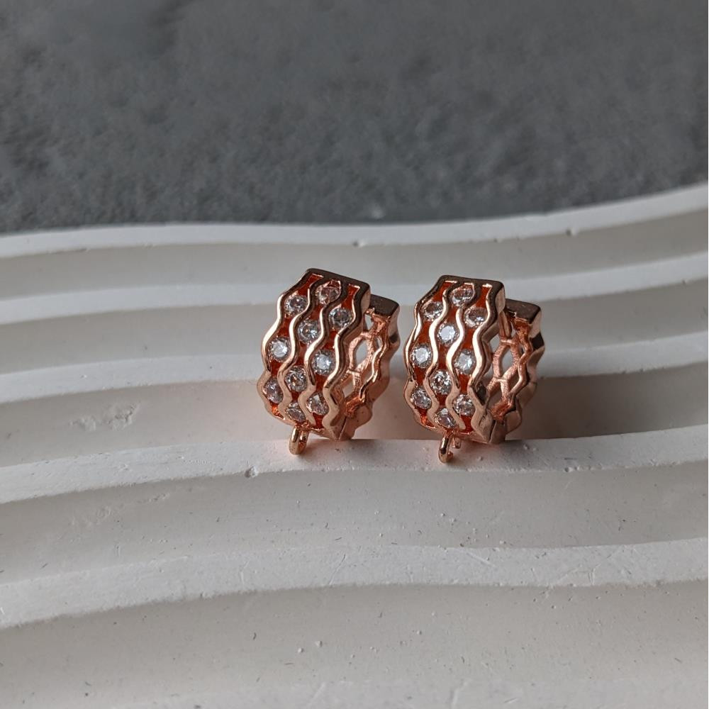 Široké náušnice s konžským kubickým zirkónom, ružové zlato, 7*15