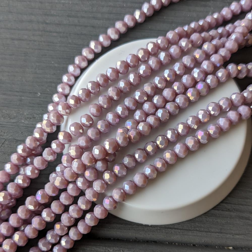 Rondel krištáľ, levanduľové svetlo AB 4 mm, 110 ks.