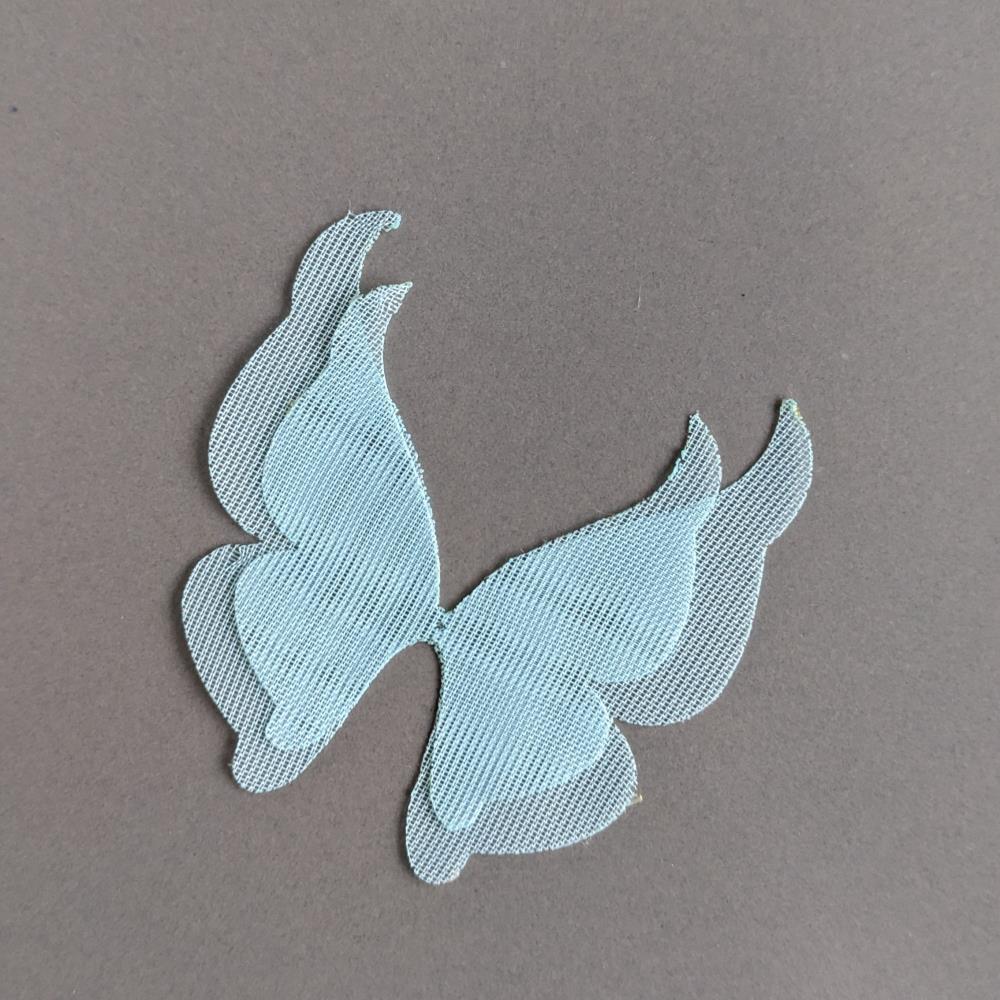 Modrý čipkovaný šifónový motýľ, 5*5,5 cm