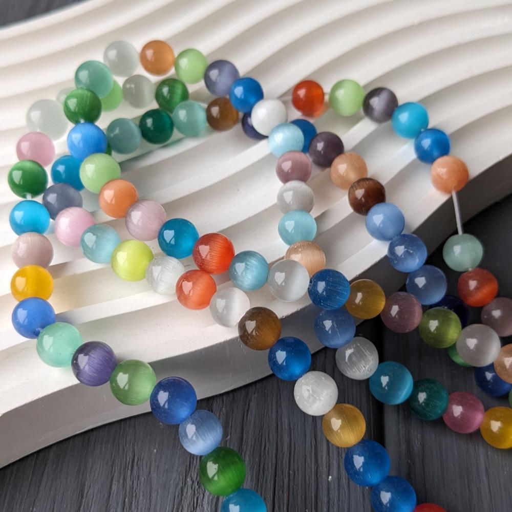 Korálky mačacie oko 8 mm mix, 40 korálok