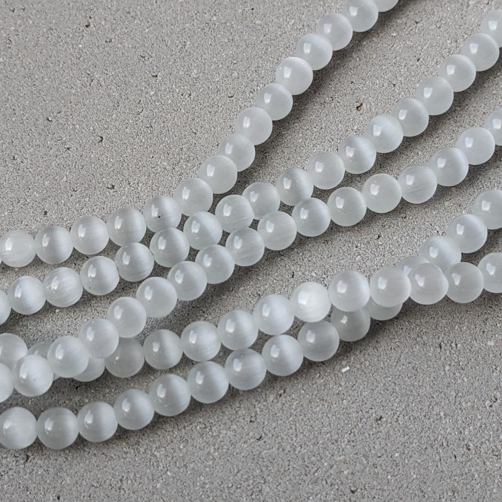 Mačacie oko 6 mm biele, 55 korálok