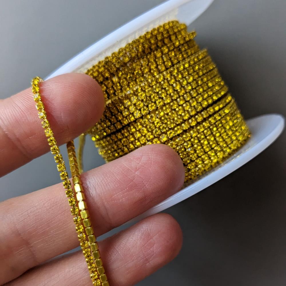 1,5 mm žltá retiazka zo štrasových kamienkov v žltej farbe