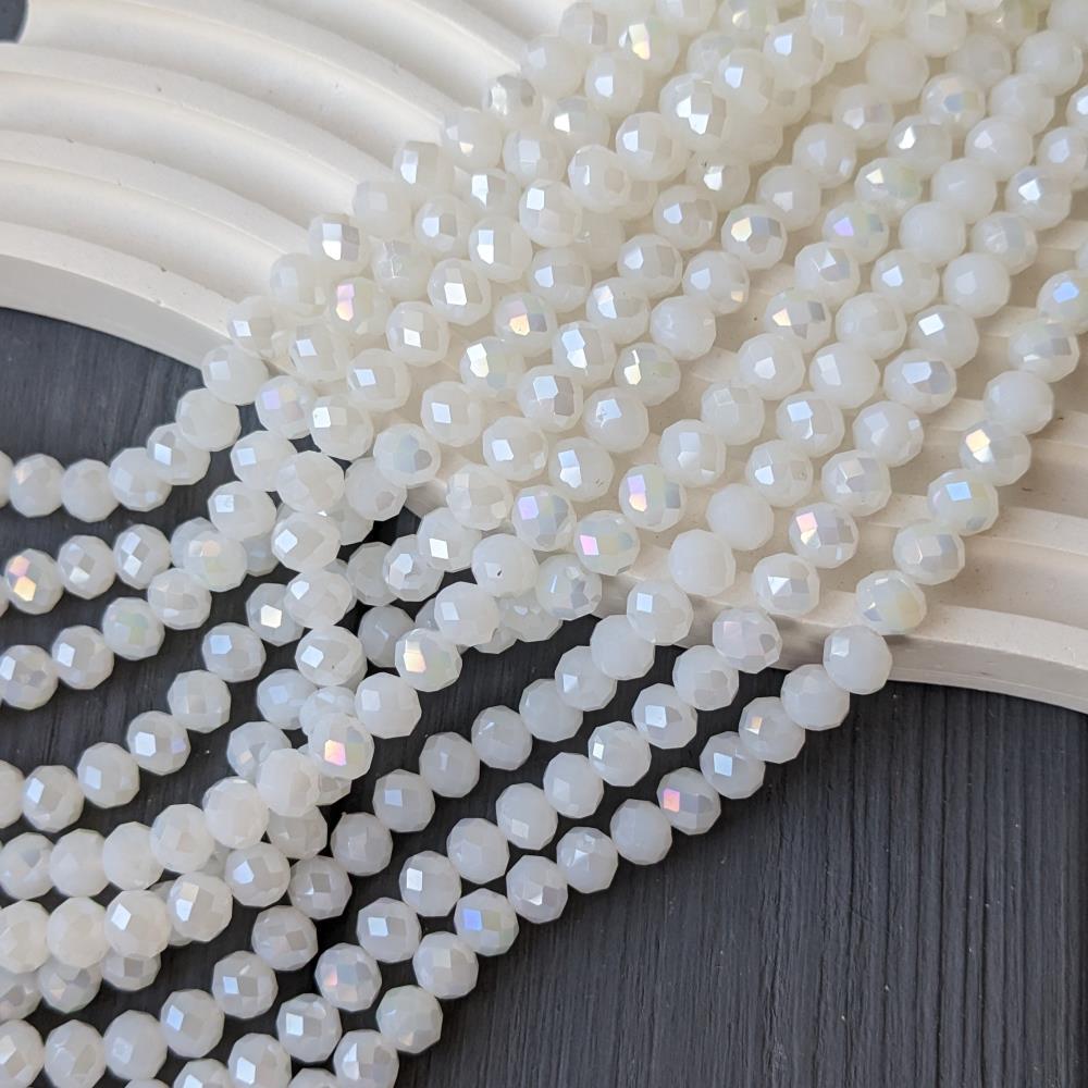 Rondel Crystal, biely priesvitný, AB, 8 mm, 66 korálok
