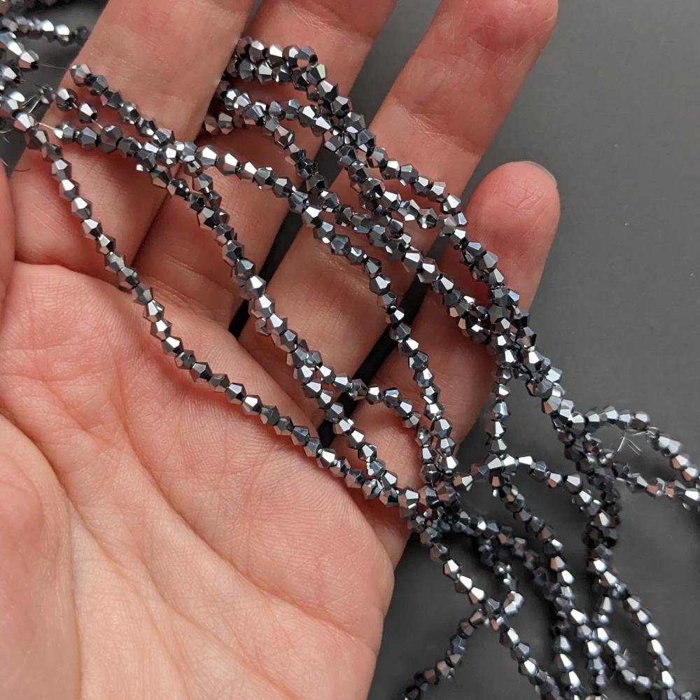 2 mm strieborná korálka s dvojitým kužeľom, 170 korálok