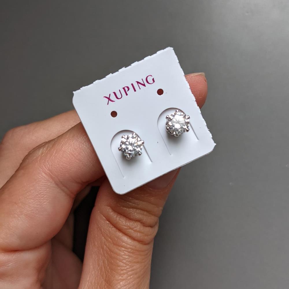 Náušnice Xuping s korunkou z kubického zirkónu, 6 mm, ródiované