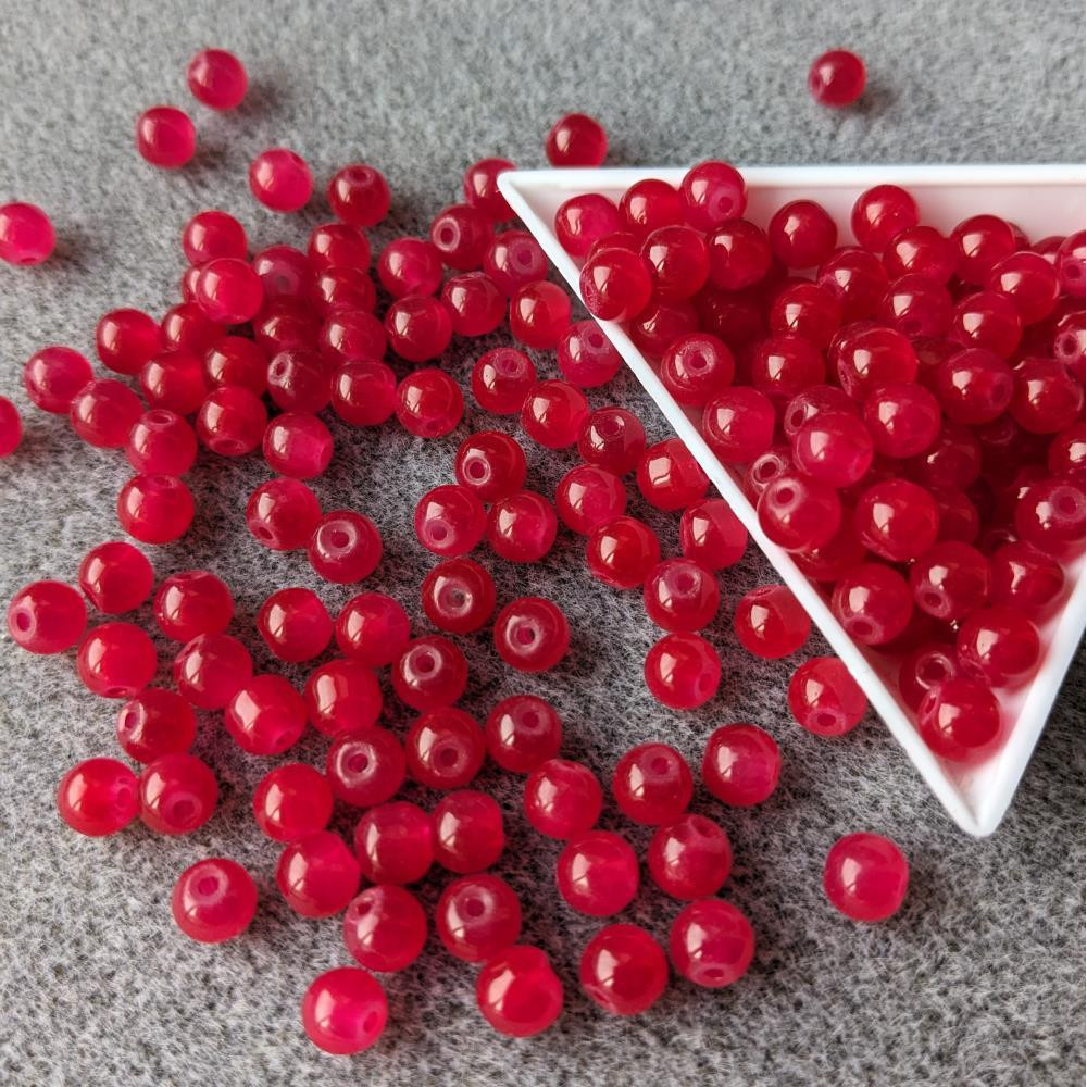Červené priesvitné sklenené korálky, 6 mm, 160 ks.