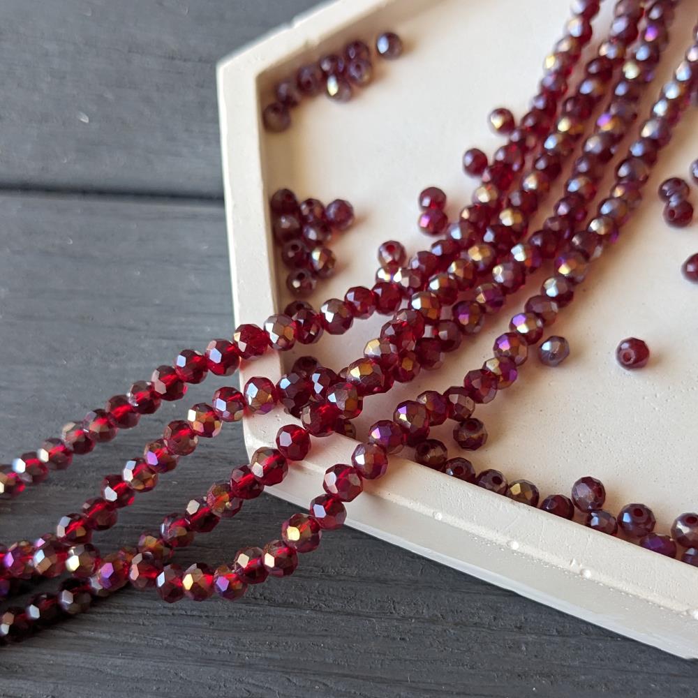 Krištáľový bordový rondel transparentný AB 4 mm