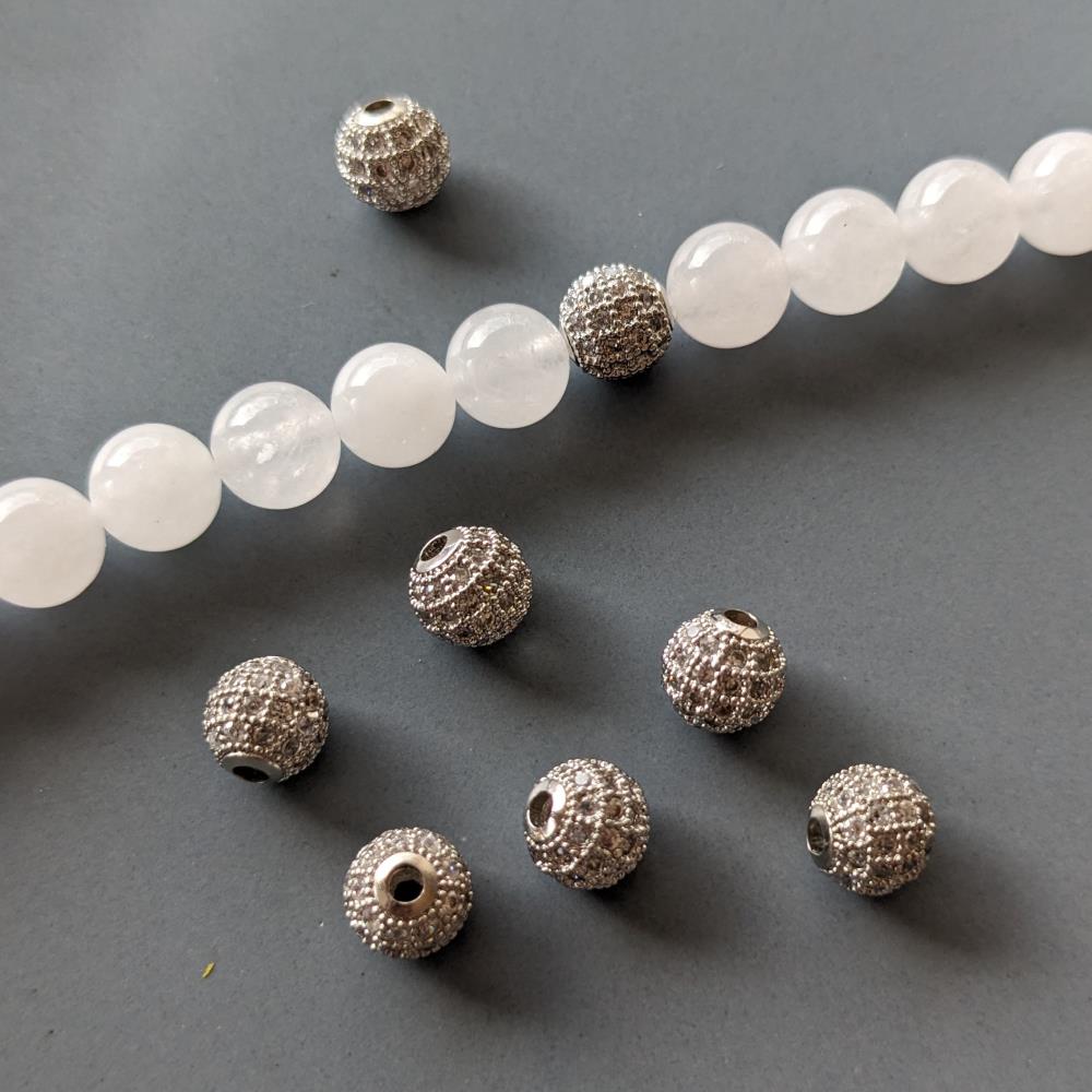 8mm guľôčka s kubickým zirkónom, luxusná zliatina, ródium