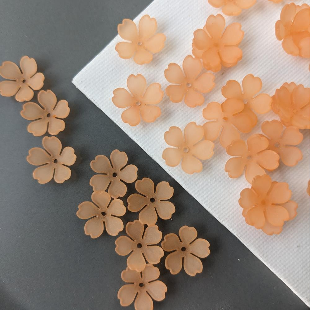 Akrylový kvet, 5 lupeňov, 14 mm, oranžový, polomatný