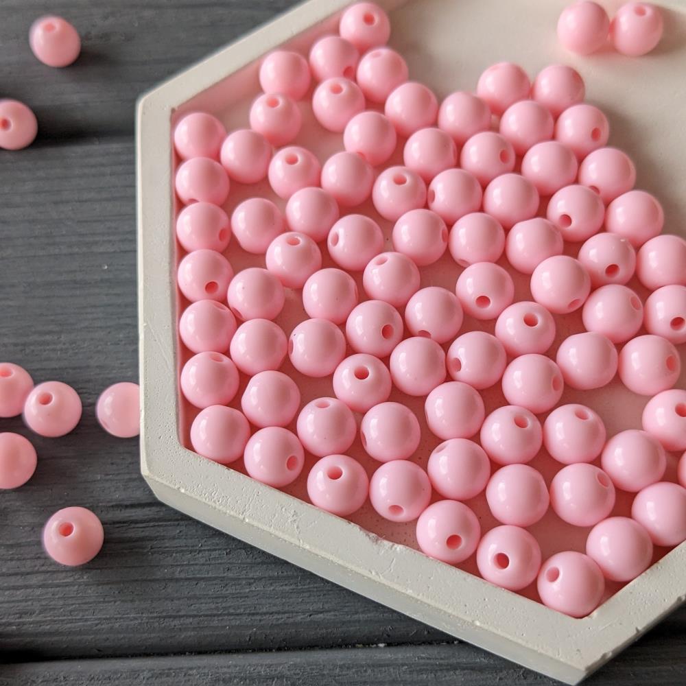 8 mm lesklé ružové akrylové marshmallow korálky, 500 gramov, 1700 ks.