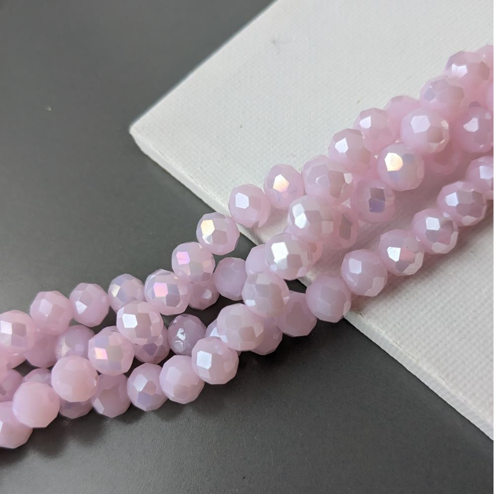 Rondel Crystal, Dark Pink Matte, AB, 8mm