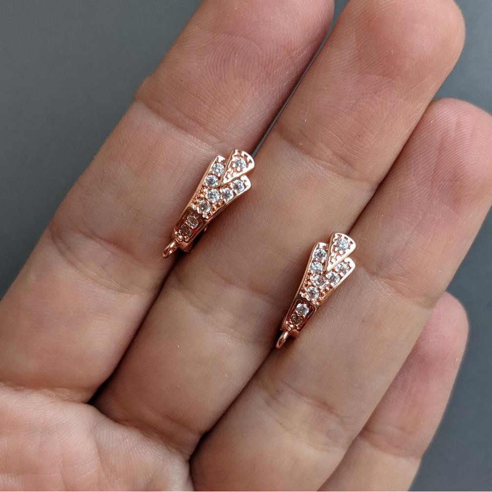 Náušnice s trojlístkom z kubického zirkónu, ružové zlato