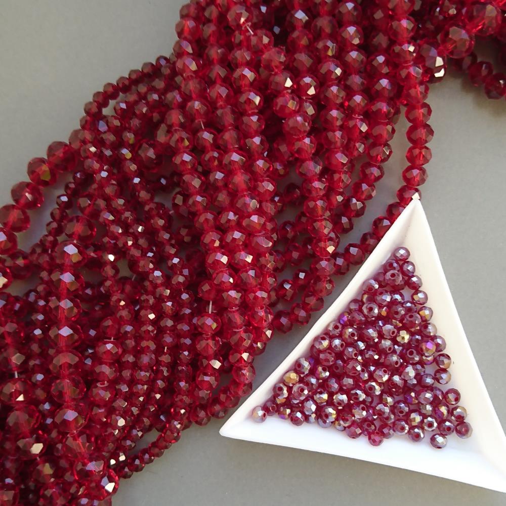 Kryštál Rondel, bordový, priehľadný, 8 mm.