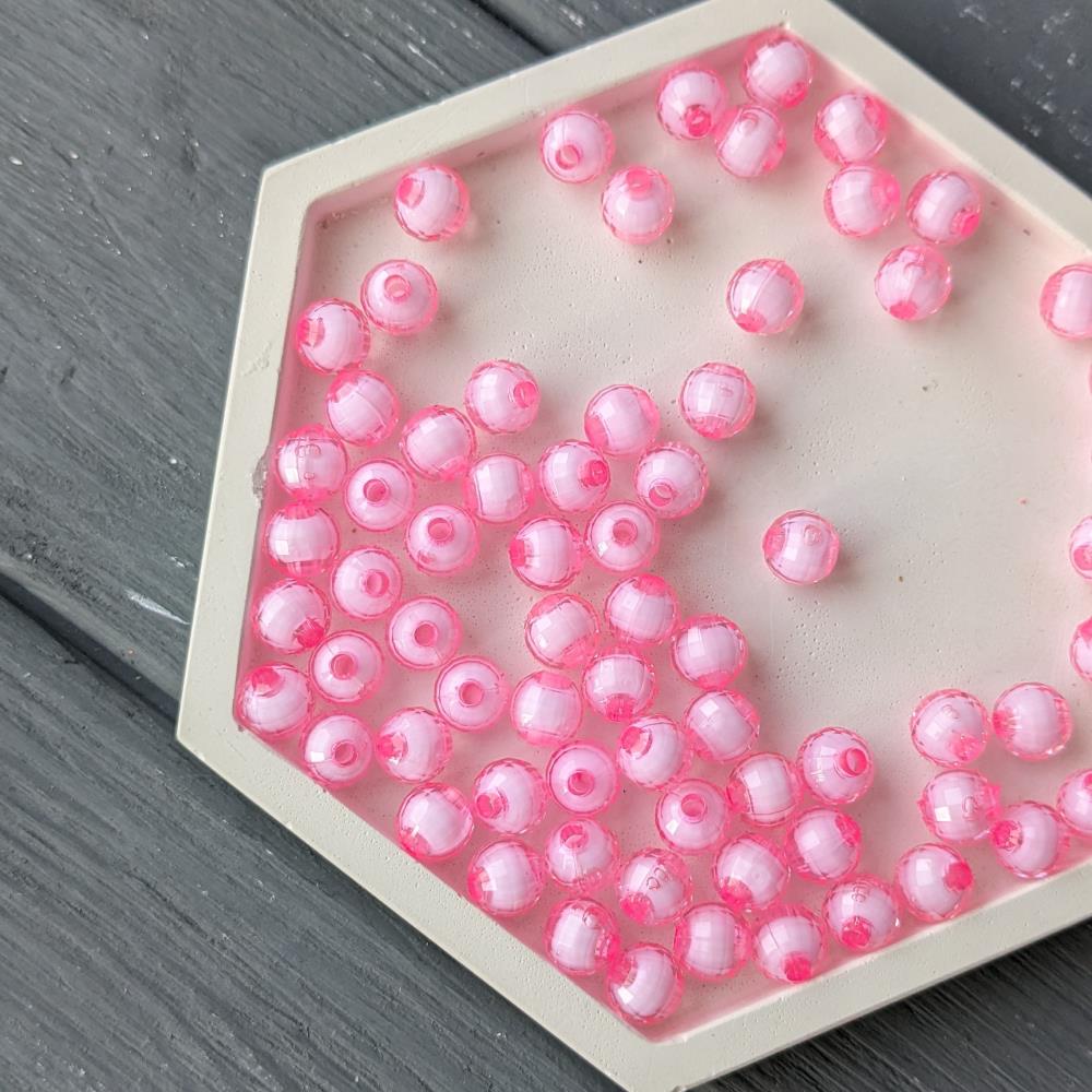 8 mm okrúhle korálky, ružové s bielym stredom, akrylové, 500 gramov