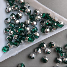 Krištáľ Rondel zelený priehľadný so striebrom 6 mm.