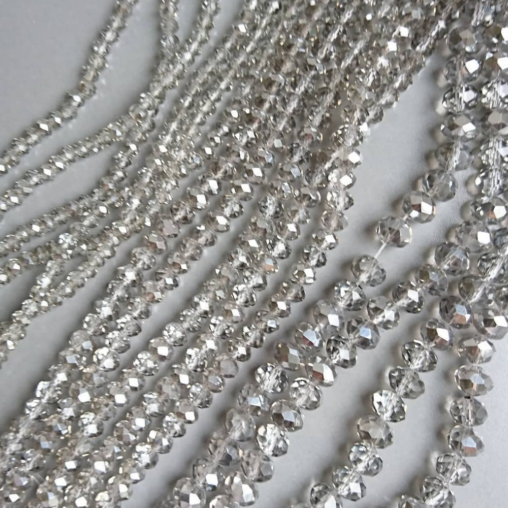 Kryštál Rondel, sivý, priehľadný, 6 mm, 80 ks.