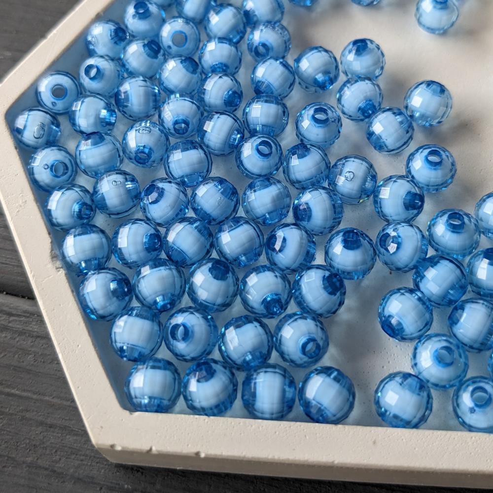 8mm okrъhle korбlky, modrй s bielym stredom, akrylovй, 500 gramov