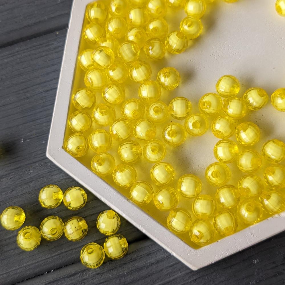 8 mm okrúhle korálky, žlté s bielym stredom, akrylové, 500 gramov