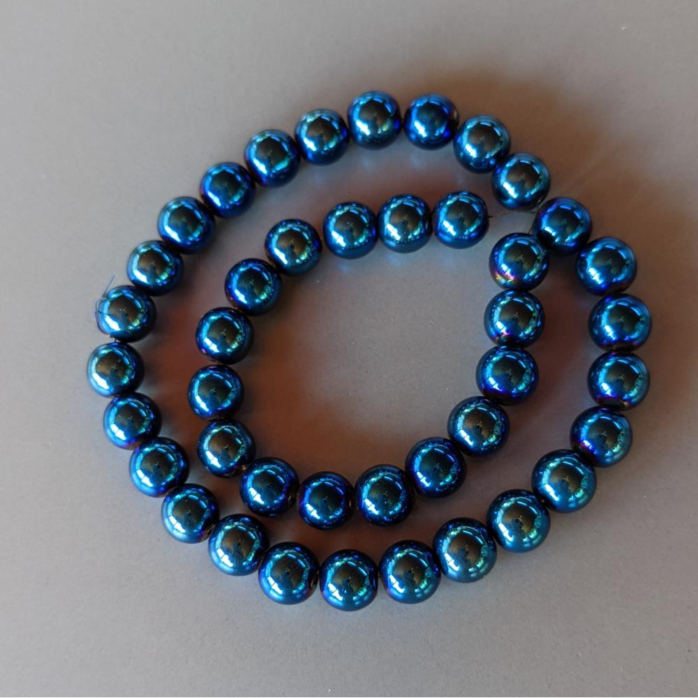 Modré kovové sklenené korálky, 8 mm, 40 ks.